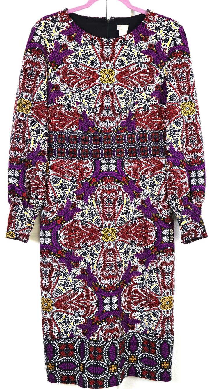 Chicos Moroccan Midi Dress Purple Red Boho Paisley Floral Long Sleeve 1 (8/10)